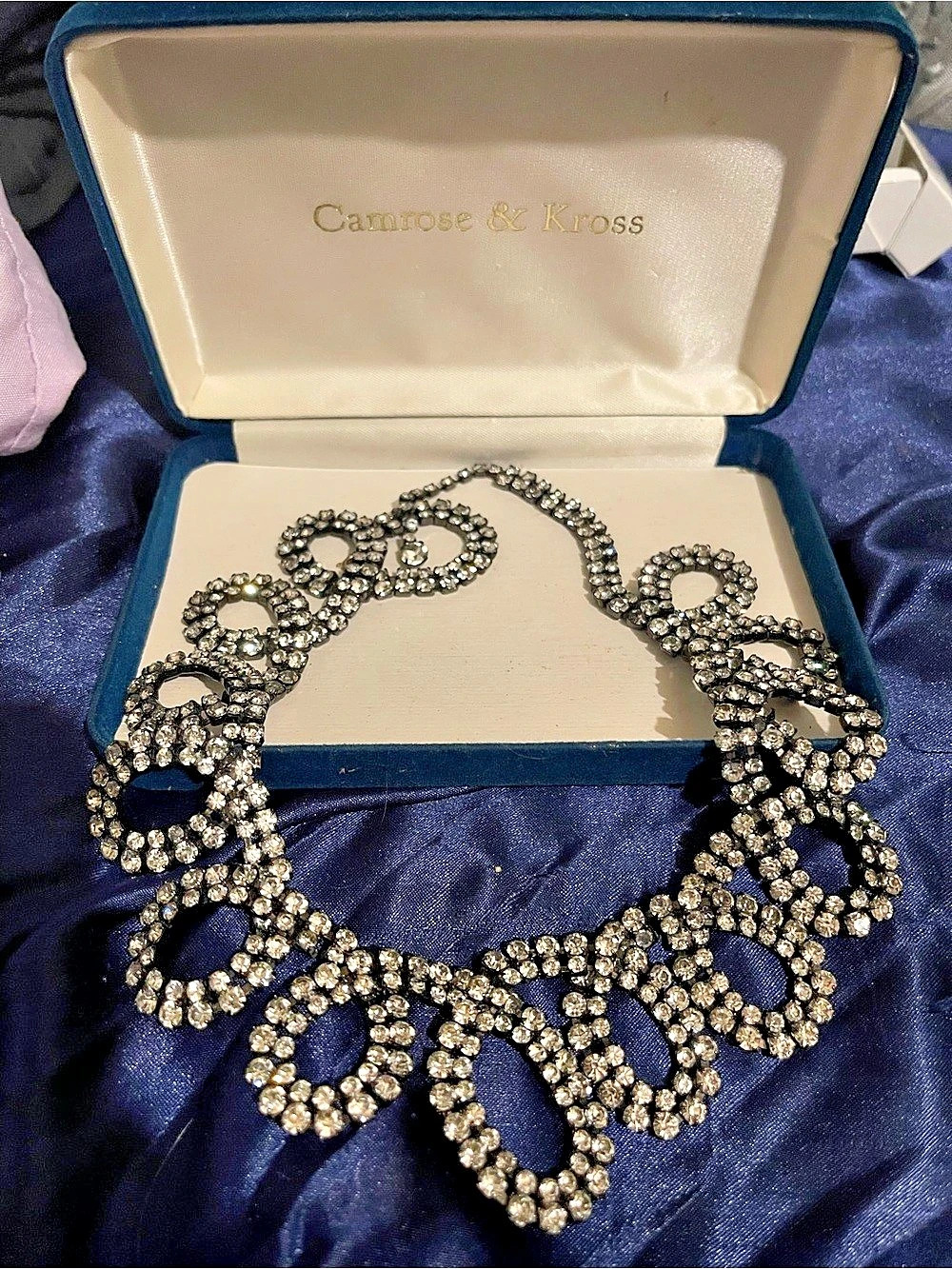 Kenneth J Lane Rhinestone Statement Necklace Black & Silver